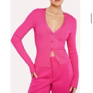 NWOT Good American Shine Rib Cardigan in Pink Glow SZ XS